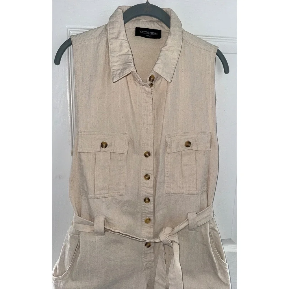 Kittenish Women's Beige Utility Romper Belted Button Front Sleeveless Size M 188 - Picture 5 of 13